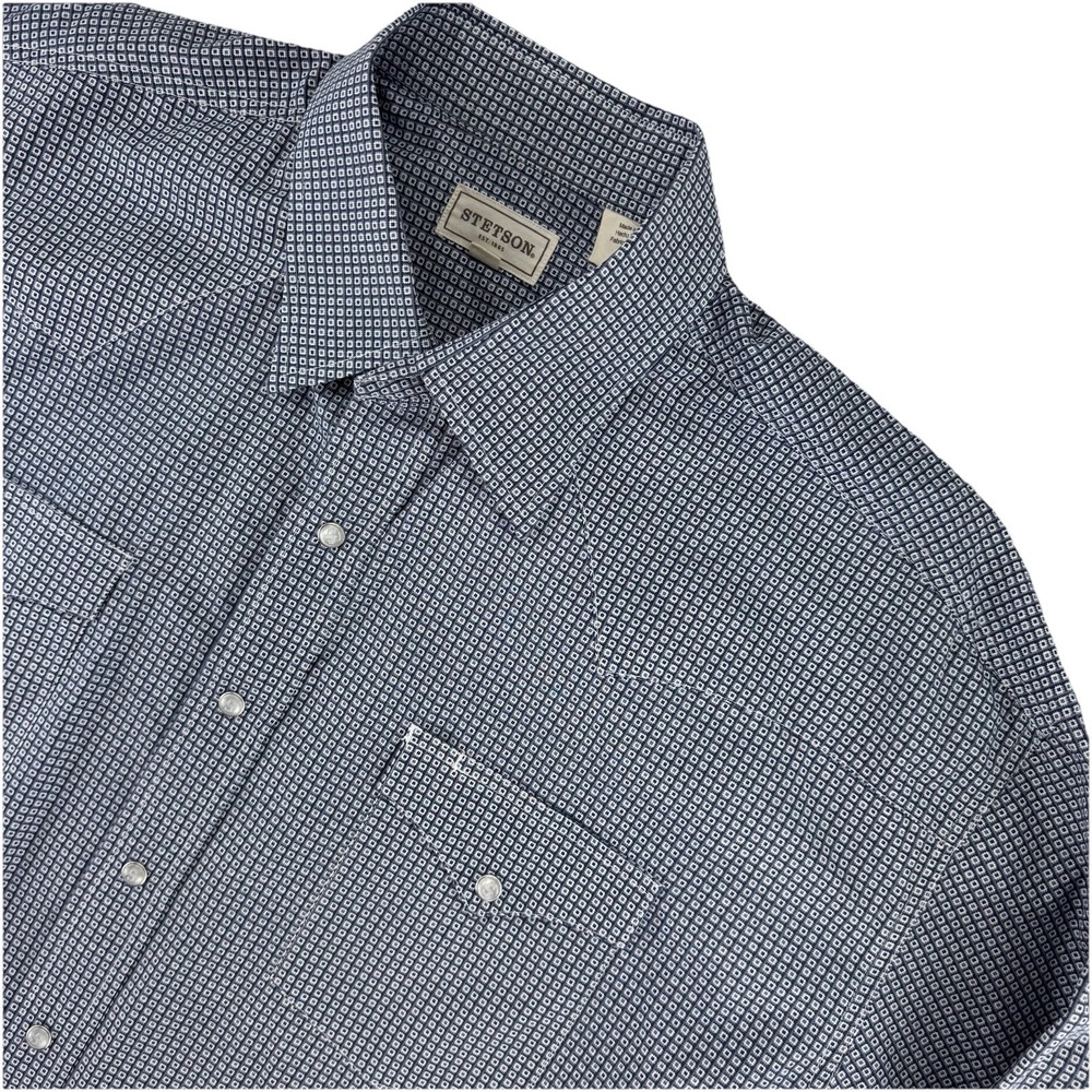 Stetson Western Pearl Snap Cowboy Shirt Mens 2XL Blue